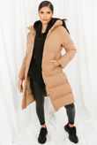 Camel Hooded Longline Puffer Coat