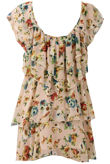 Beige Floral Printed Ruffle Dress