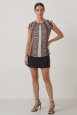 Cream Aztec Print Back Lace Textured Tops 