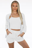 White 3 Piece Set Cami Short And Hoodie Set
