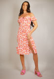 Pink Printed Milkmaid Midi Dress