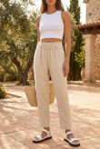 Beige Belted Tapered Waist Trousers