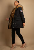 Fur Trim Hooded Jacket in Black