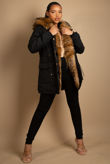 Fur Trim Hooded Jacket in Black