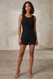 Black Lace Open Back Side Pocketed Playsuit