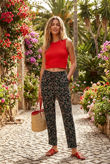 Floral Print Tie Up Trousers in Black