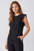 Black Floral Lace Crochet Layered Sleeve Crop Tops