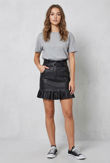 Black Pleated Hem Belted PU Mini Skirt
