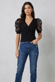 Black Floral Mesh Sleeve Ribbed Jumper
