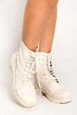 Beige PU Chunky Heel Toe Structure Boots