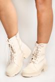 Beige PU Chunky Heel Toe Structure Boots
