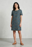  Green Brocade Floral Short Sleeves Shift Dress