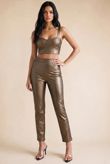 Brown PU Crop Top And Trouser Set