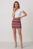 Burgundy Wavy Print Back Zip Up Knitted Skirts