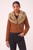 Camel Corduroy Fur Trim Jacket 