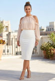 Cream Cold Shoulder Frilled Crop Tops