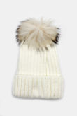 Cream Knitted Fur Pom Beanie Hat 