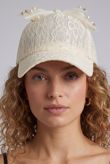 Bow Top Lace Cap With Embellished Detail in Cream