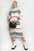 Beige Stripe Roll Neck Jumper Dress