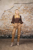 Camel PU Elasticated Waist Trousers