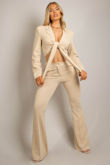 Beige Tailored Tie Front Cropped Blazer & Trouser Set