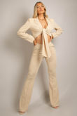 Beige Tailored Tie Front Cropped Blazer & Trouser Set