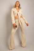 Beige Tailored Tie Front Cropped Blazer & Trouser Set