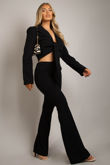 Black Tailored Tie Front Cropped Blazer & Trouser Set
