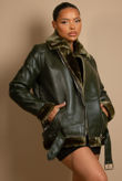 Khaki Faux Fur Collar Aviator Jacket