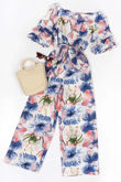 Contrast Floral Print Off Shoulder Jumpsuit