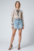 Beige Floral Print Pussybow Shirt