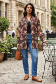 Red Flower Print Long Sleeve Swing Shirt Dress