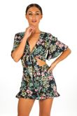 Floral Print Frill Skort In Navy
