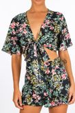 Floral Tie Front Crop Top In Navy
