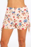 Ruched Side Floral Print Shorts In Pink