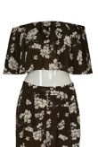 Floral Chiffon Off The Shoulder Crop Top In Khaki