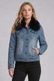 Blue with Black Fur Denim Fur Lined Jacket