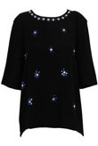 Black Front Stone Detailed 3/4 Sleeve Tops