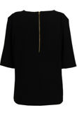 Black Front Stone Detailed 3/4 Sleeve Tops