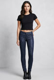 Navy Glitter Textured Zip Detail Skinny Jeans