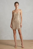 Gold Sequin Open Back Lined Shift Dress