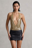Gold Plunge Chainmail Halter Top