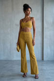 Gold Lurex Crop Top And Flare Trouser Set