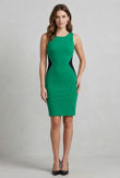 Green and Black Side Slimming Illusion Contrast Bodycon Dress