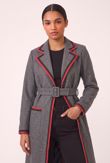 Wool Contrast Trim Belted Grey Overcoat