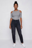 Grey Jersey Cold Shoulder Crop Top