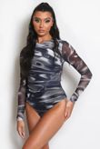 Black Ruched Marble Bodysuit
