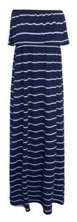 Navy White Strapless Frill Top Maxi Dresses