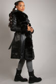 Black PU Fur Trim Coat