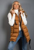 Camel Hooded Puffer Gilet With Webbing Detail